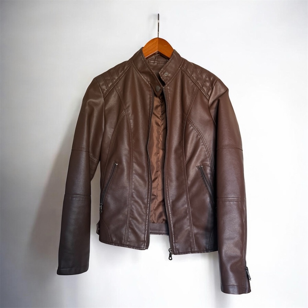 Women’s Brown Faux-Leather Jacket